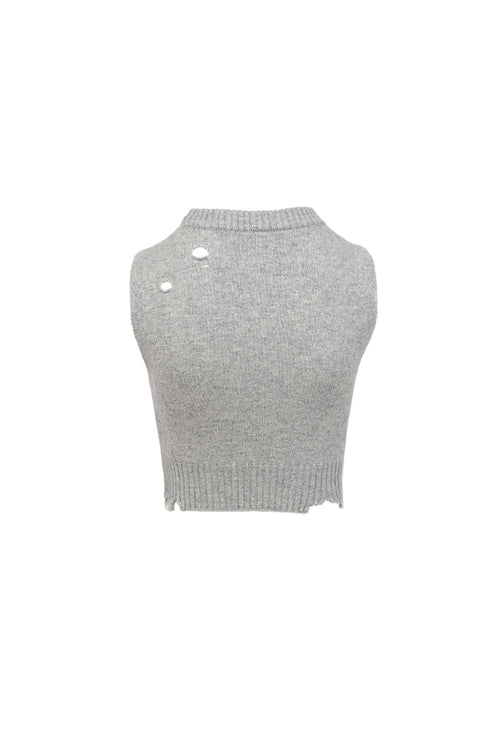 Grey Short Destroyed Knit Vest - ANN ANDELMAN