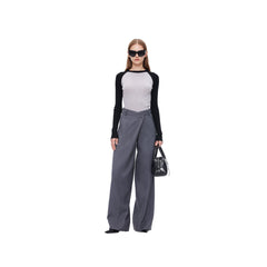 Grey Wide-Leg Folded Waist Suit Pants - ANN ANDELMAN