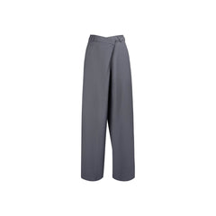 Grey Wide-Leg Folded Waist Suit Pants - ANN ANDELMAN