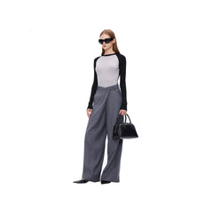 Grey Wide-Leg Folded Waist Suit Pants - ANN ANDELMAN