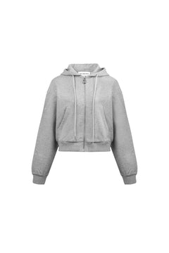 Grey Zipper Rhinestone Sweatshirt - ANN ANDELMAN