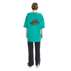 Leopard Print Logo Short Sleeves Green - ANN ANDELMAN