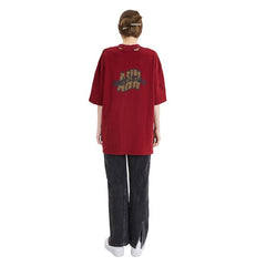 Leopard Print Logo Short Sleeves Red - ANN ANDELMAN