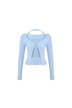 Light Blue Woolen Cardigan Set - ANN ANDELMAN