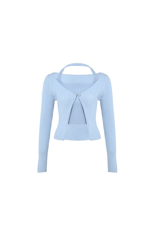 Light Blue Woolen Cardigan Set - ANN ANDELMAN