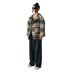 Light Brown Plaid Oversize Jacket - ANN ANDELMAN