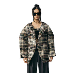 Light Brown Plaid Oversize Jacket - ANN ANDELMAN