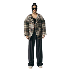 Light Brown Plaid Oversize Jacket - ANN ANDELMAN