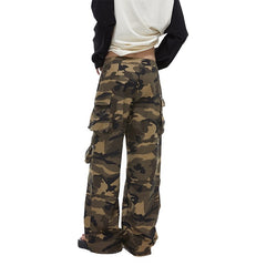 Multi-Pocket Wide-Leg Camouflage Pants - ANN ANDELMAN