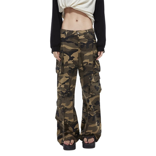 Multi-Pocket Wide-Leg Camouflage Pants - ANN ANDELMAN