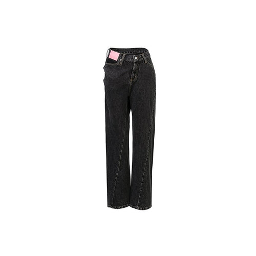 Pink Leather Patch Twisted Jeans Black - ANN ANDELMAN