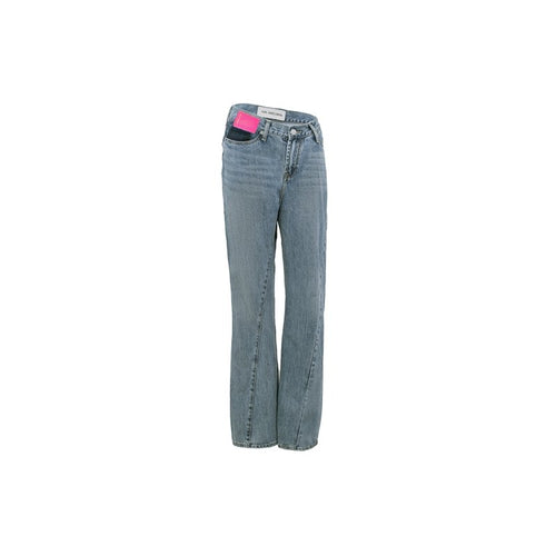 Pink Leather Patch Twisted Jeans Blue - ANN ANDELMAN