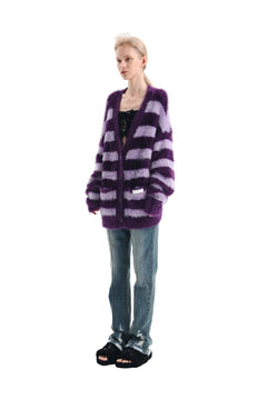 Purple Striped Wool Cardigan - ANN ANDELMAN