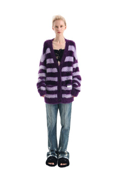 Purple Striped Wool Cardigan - ANN ANDELMAN