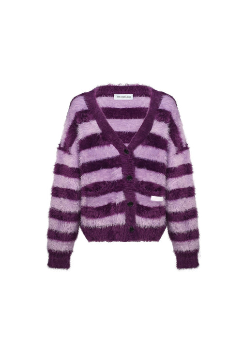 Purple Striped Wool Cardigan - ANN ANDELMAN
