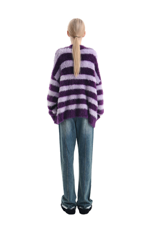 Purple Striped Wool Cardigan - ANN ANDELMAN