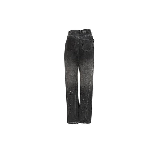 Rhinestone Twisted Jeans Black - ANN ANDELMAN