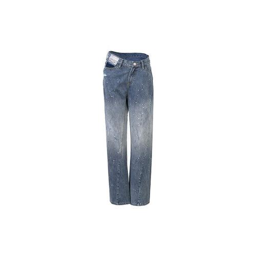 Rhinestone Twisted Jeans Blue - ANN ANDELMAN