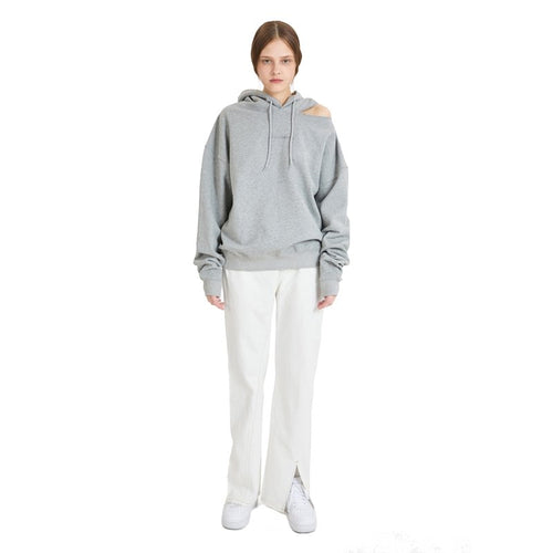 Strapless pullover long-sleeved Hoodie Gray - ANN ANDELMAN
