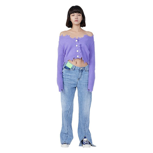 Strapless wool short cardigan Purple - ANN ANDELMAN