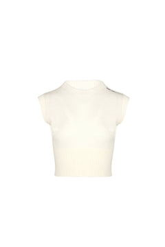 White Woolen Round Neck Vest - ANN ANDELMAN