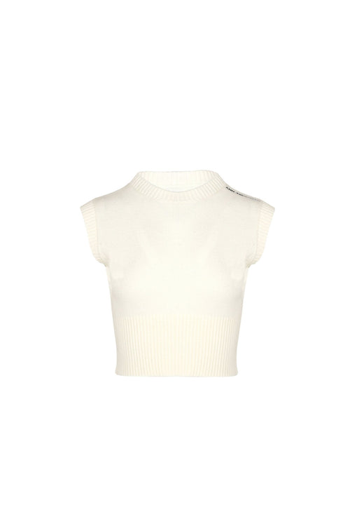 White Woolen Round Neck Vest - ANN ANDELMAN