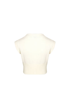 White Woolen Round Neck Vest - ANN ANDELMAN