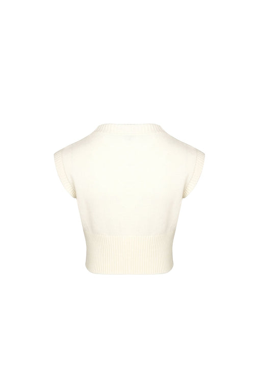 White Woolen Round Neck Vest - ANN ANDELMAN