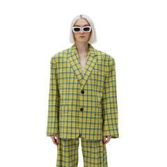 Yellow Plaid Blazer Jacket - ANN ANDELMAN