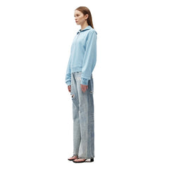 Zipper Pullover Sweatshirt Blue - ANN ANDELMAN