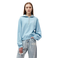 Zipper Pullover Sweatshirt Blue - ANN ANDELMAN