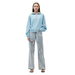 Zipper Pullover Sweatshirt Blue - ANN ANDELMAN